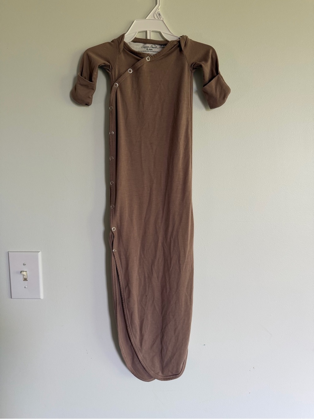Copper Pearl Bamboo Brown Knotted Gown Minimalist Gender Neutral Newborn Baby